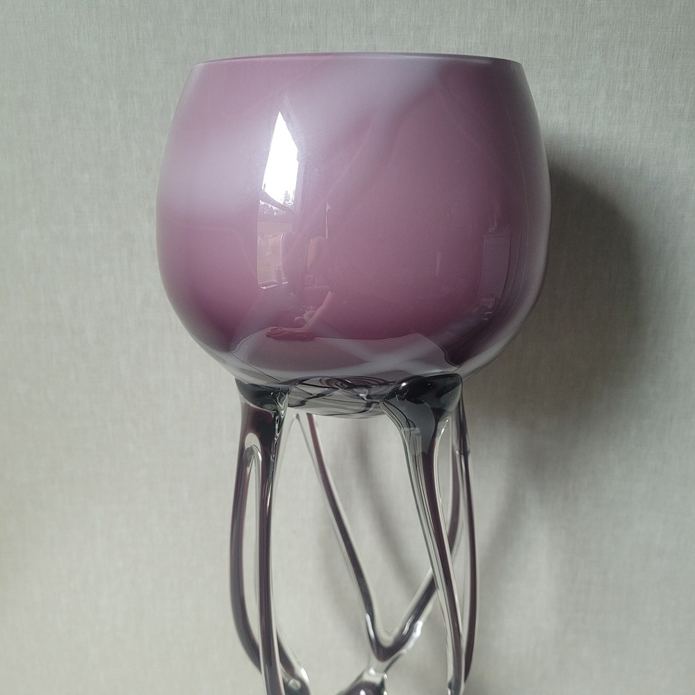 Unbranded Jellyfish Vase Art Glass Purple White Swirl Hand Blown Coastal Decor